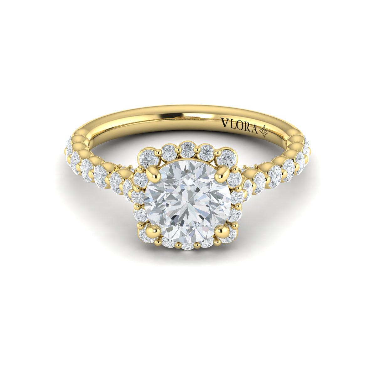14kt Yellow Gold Round Diamond Floating Halo Ring