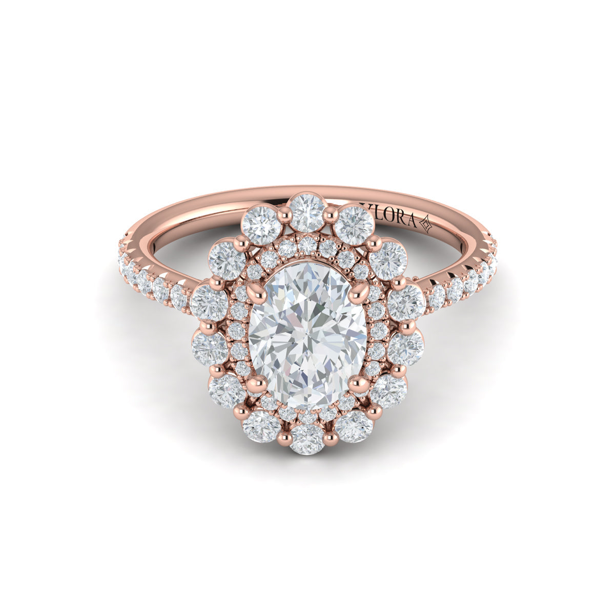 14kt Rose Gold Oval Diamond Floral Halo Engagement Ring
