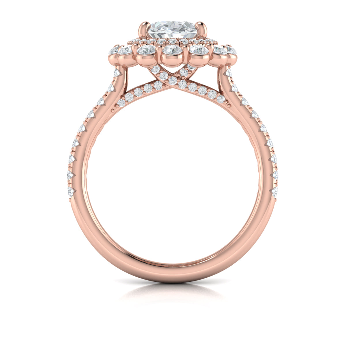 14kt Rose Gold Oval Diamond Floral Halo Engagement Ring
