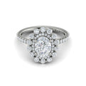 14K White Gold Oval Diamond Floral Halo Ring
