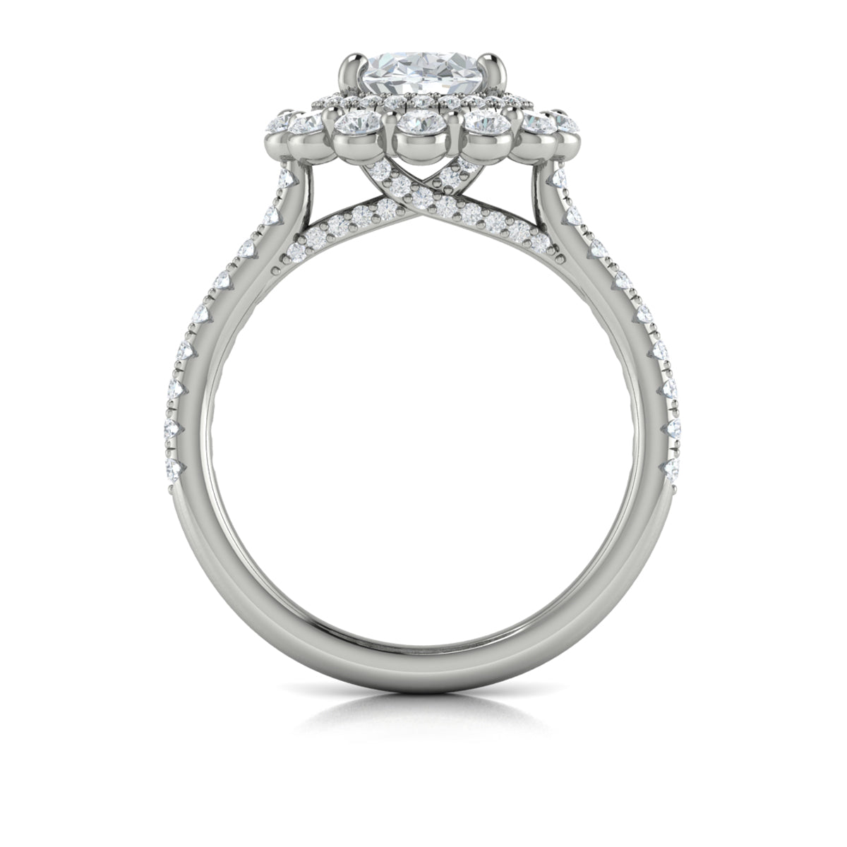 14K White Gold Oval Diamond Floral Halo Ring
