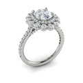 14K White Gold Oval Diamond Floral Halo Ring