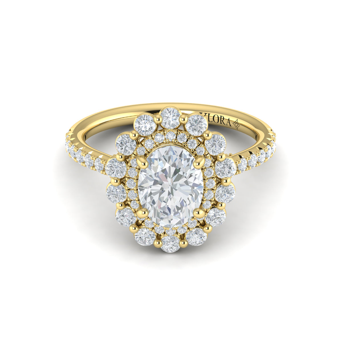 14kt Yellow Gold Oval Diamond Floral Halo Engagement Ring