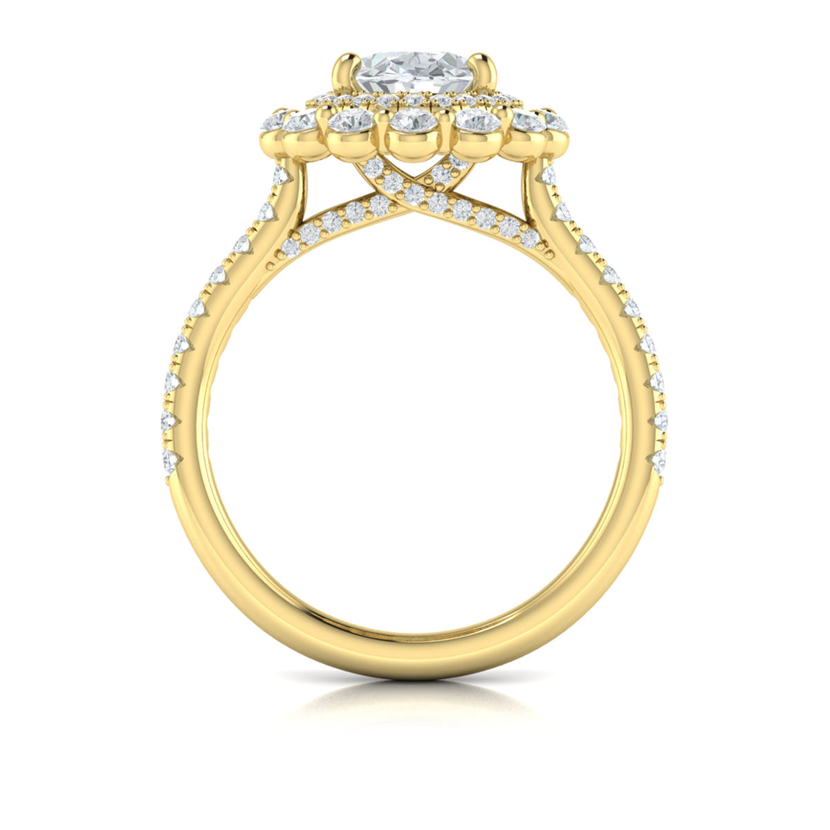 14kt Yellow Gold Oval Diamond Floral Halo Engagement Ring