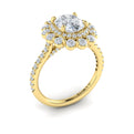 14kt Yellow Gold Oval Diamond Floral Halo Engagement Ring