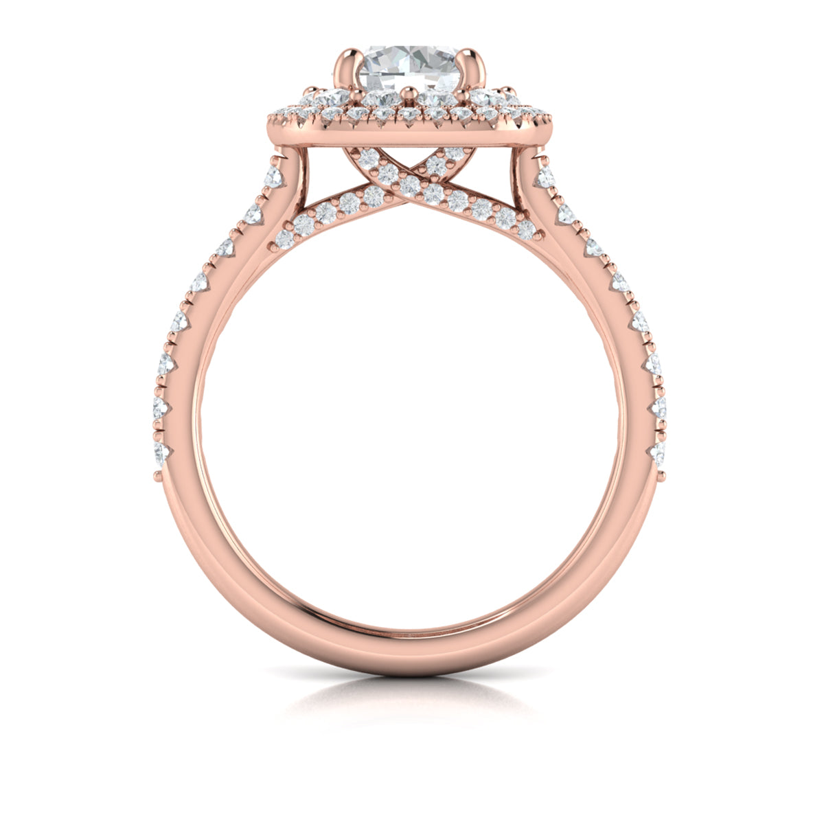 14K Rose Gold Double Halo Round Diamond Engagement Ring