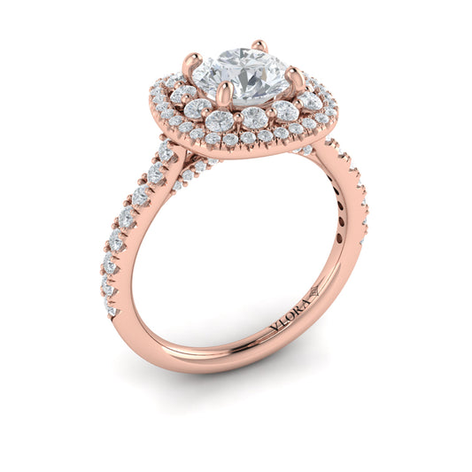 14K Rose Gold Double Halo Round Diamond Engagement Ring