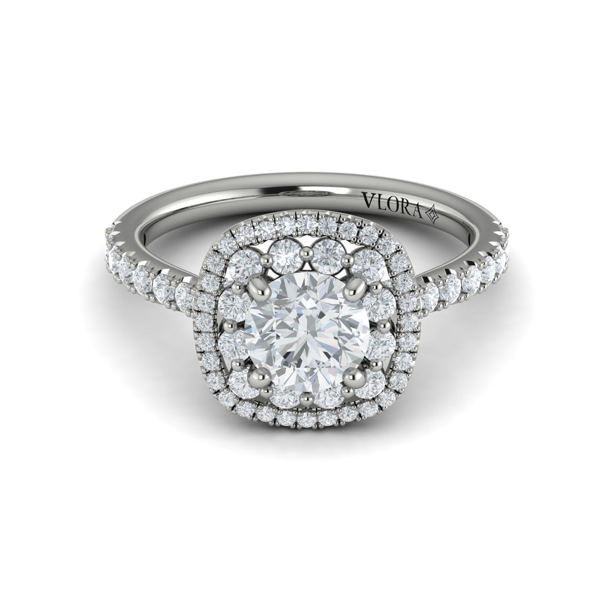 18kt White Gold Round Diamond Double Halo Engagement Ring