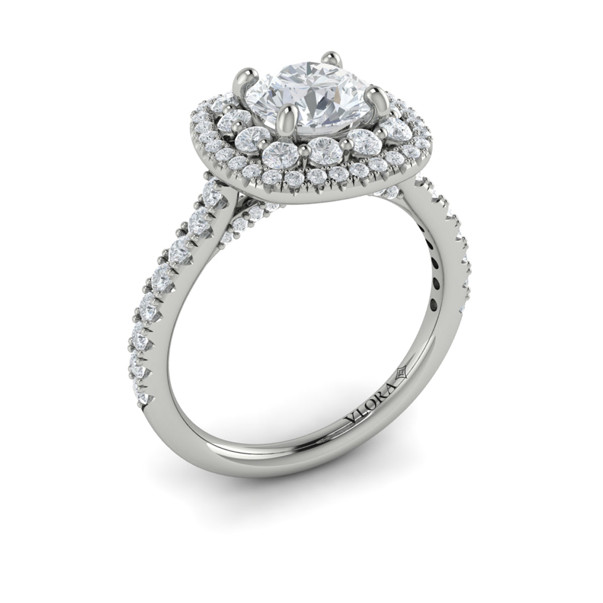 18kt White Gold Round Diamond Double Halo Engagement Ring