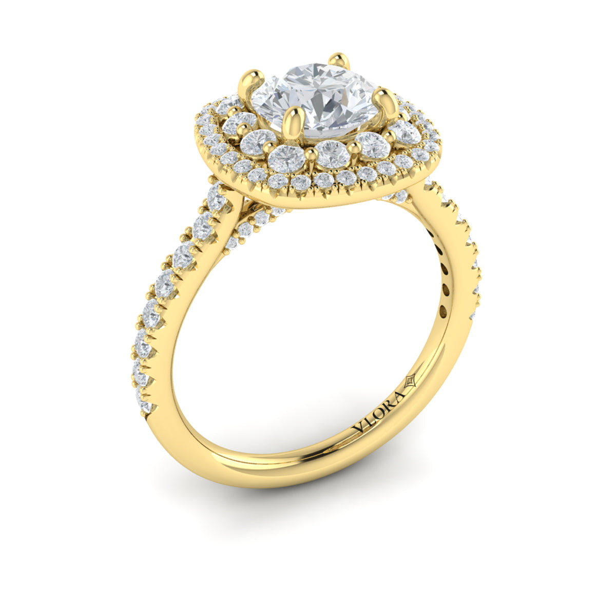 14kt Yellow Gold Round Diamond Double Halo Engagement Ring
