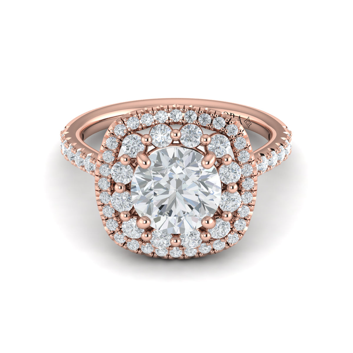 14K Rose Gold Double Halo Round Diamond Engagement Ring