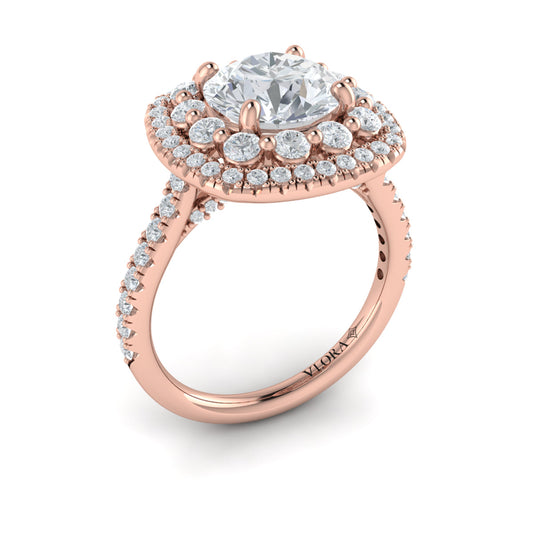 14K Rose Gold Double Halo Round Diamond Engagement Ring