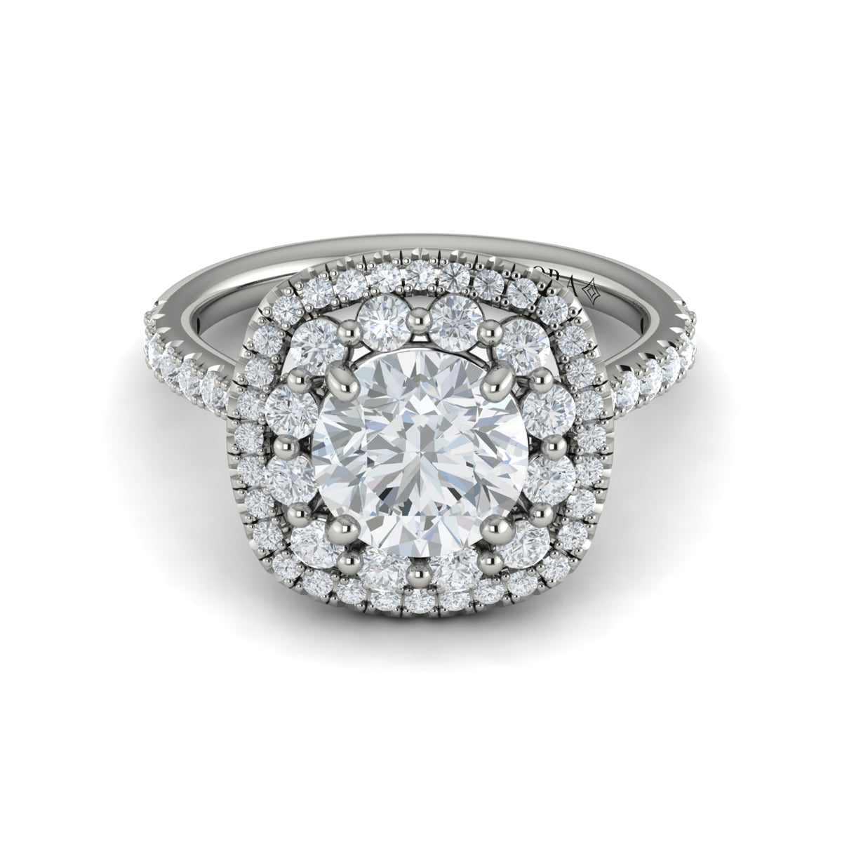 18kt White Gold Round Diamond Double Halo Engagement Ring