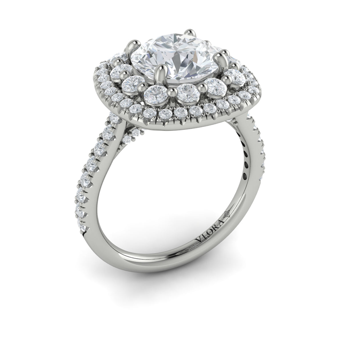 18kt White Gold Round Diamond Double Halo Engagement Ring