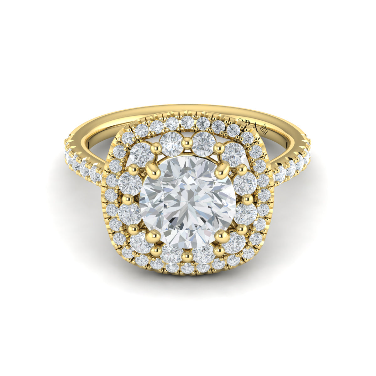 14kt Yellow Gold Round Diamond Double Halo Engagement Ring