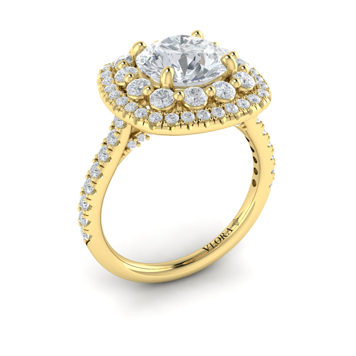 14kt Yellow Gold Round Diamond Double Halo Engagement Ring