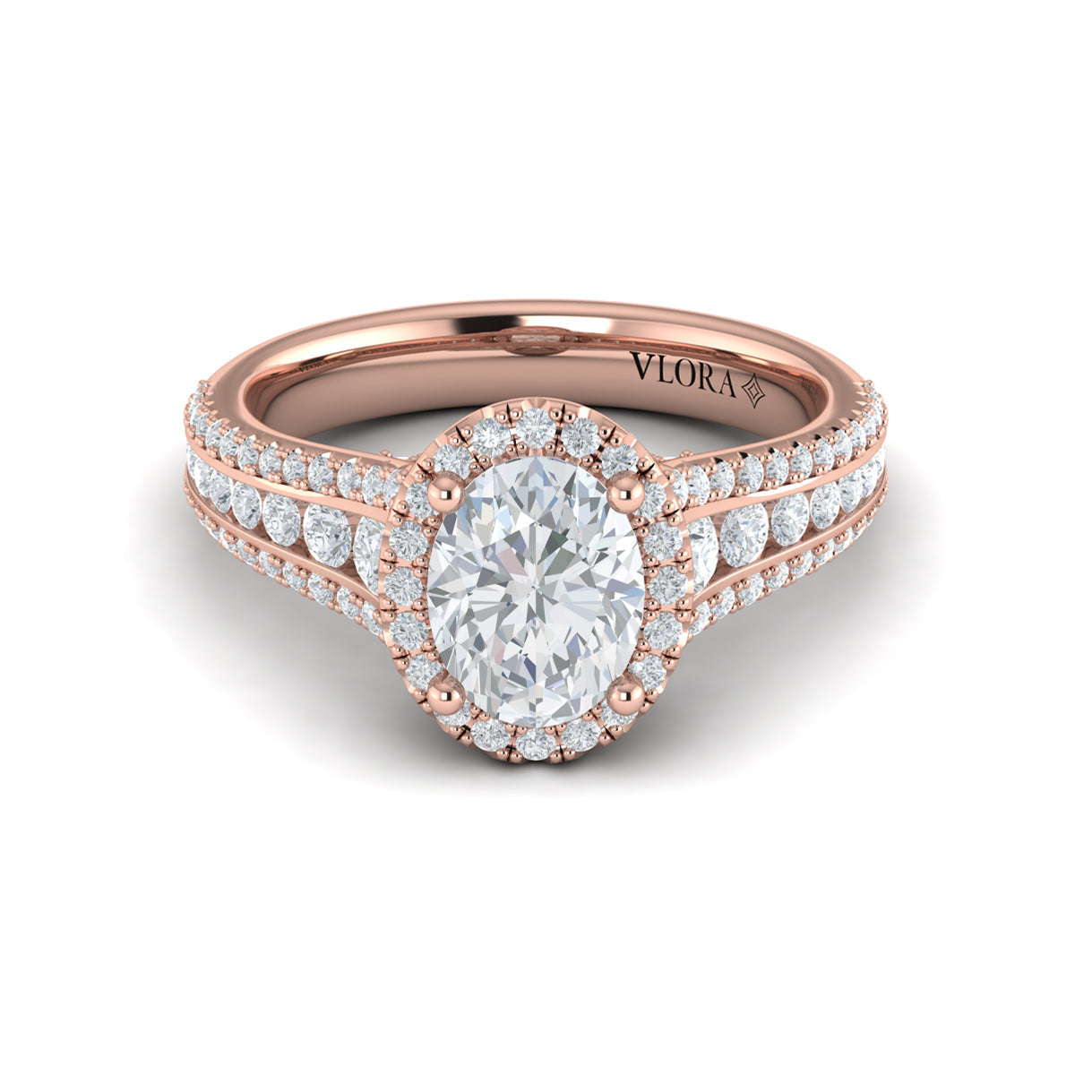 14K Rose Gold Oval Diamond Halo Engagement Ring
