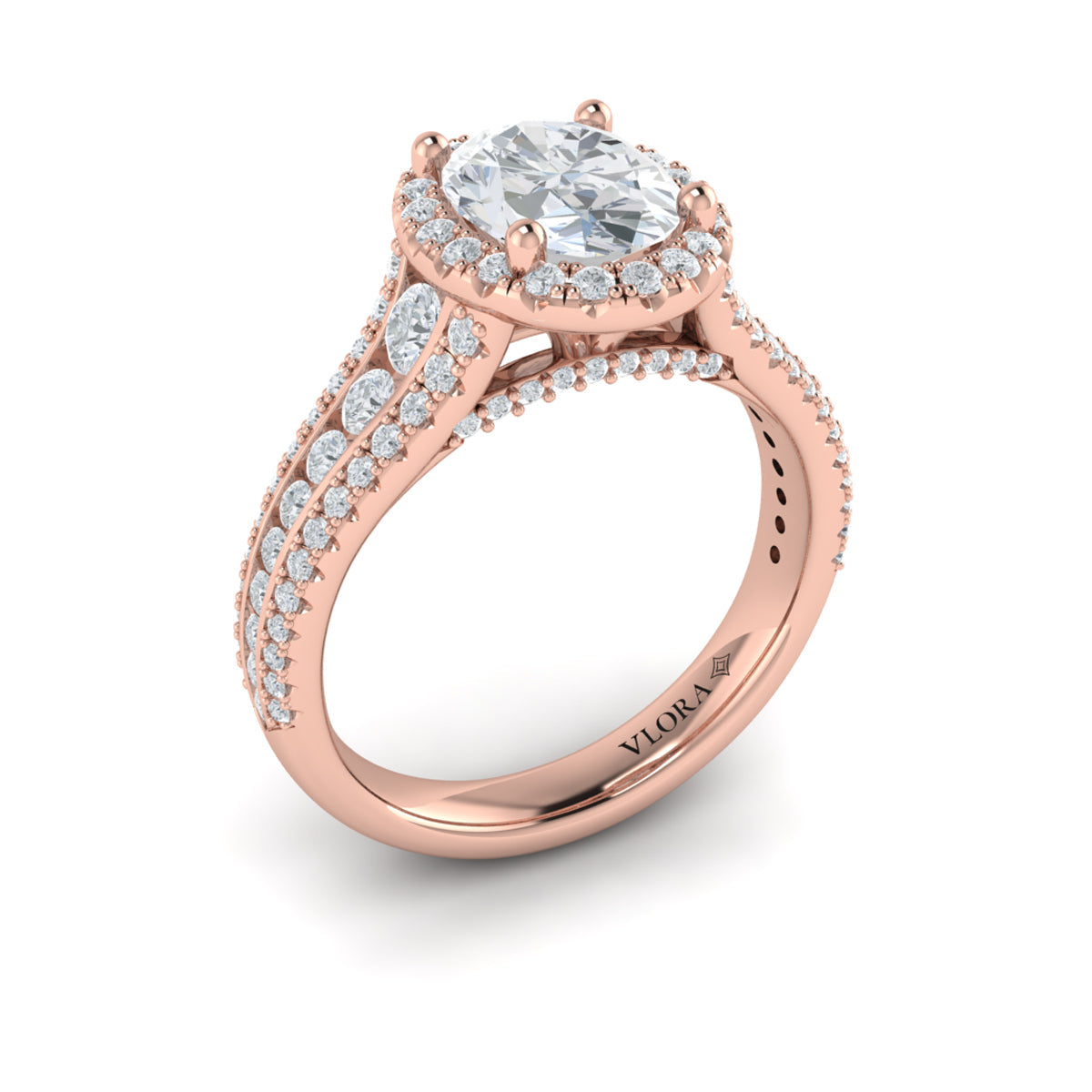 14K Rose Gold Oval Diamond Halo Engagement Ring