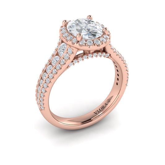 14K Rose Gold Oval Diamond Halo Engagement Ring