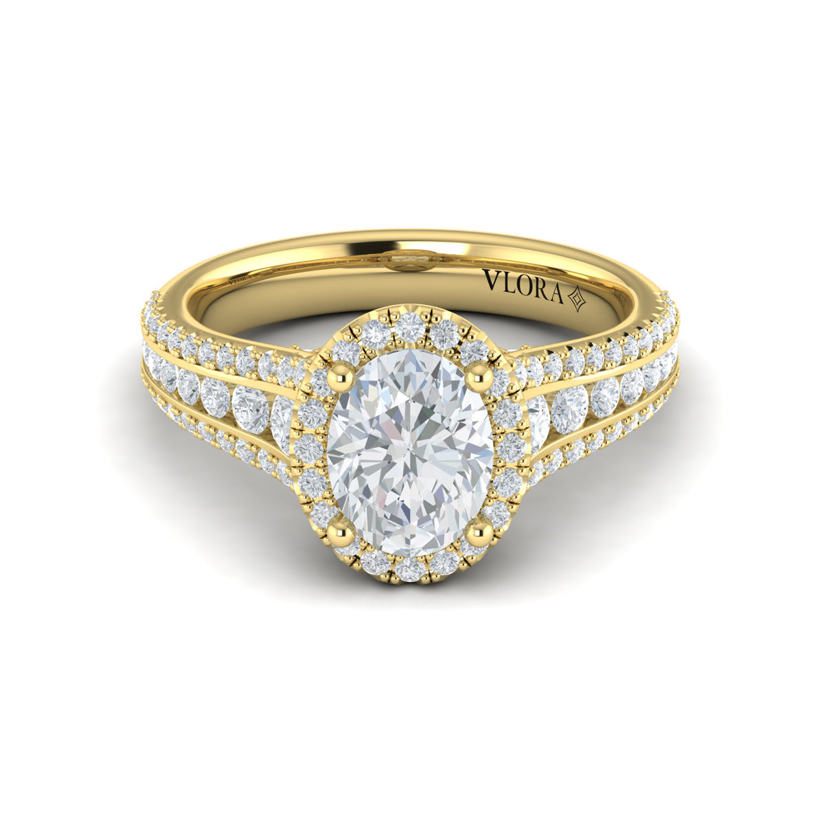 18kt Yellow Gold Oval Diamond Halo Engagement Ring