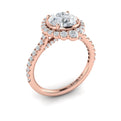 14K Rose Gold Round Diamond Cathedral Halo Ring