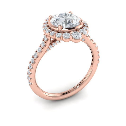 14K Rose Gold Round Diamond Cathedral Halo Ring