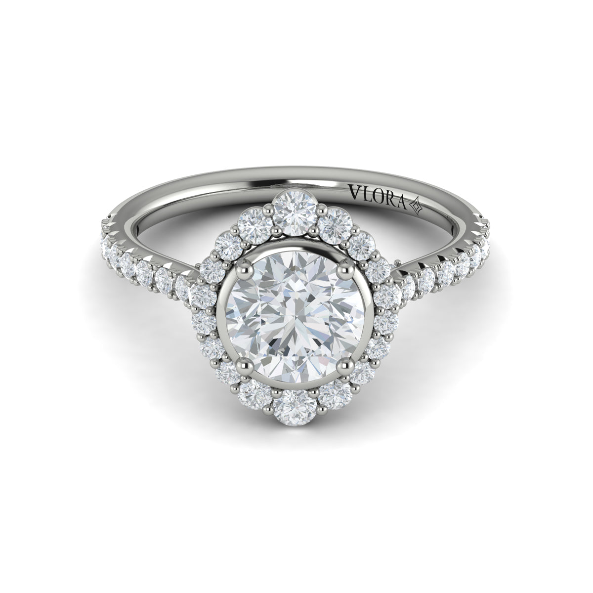 14kt White Gold Round Diamond Halo Engagement Ring