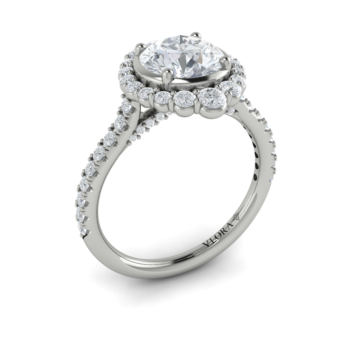 14kt White Gold Round Diamond Halo Engagement Ring