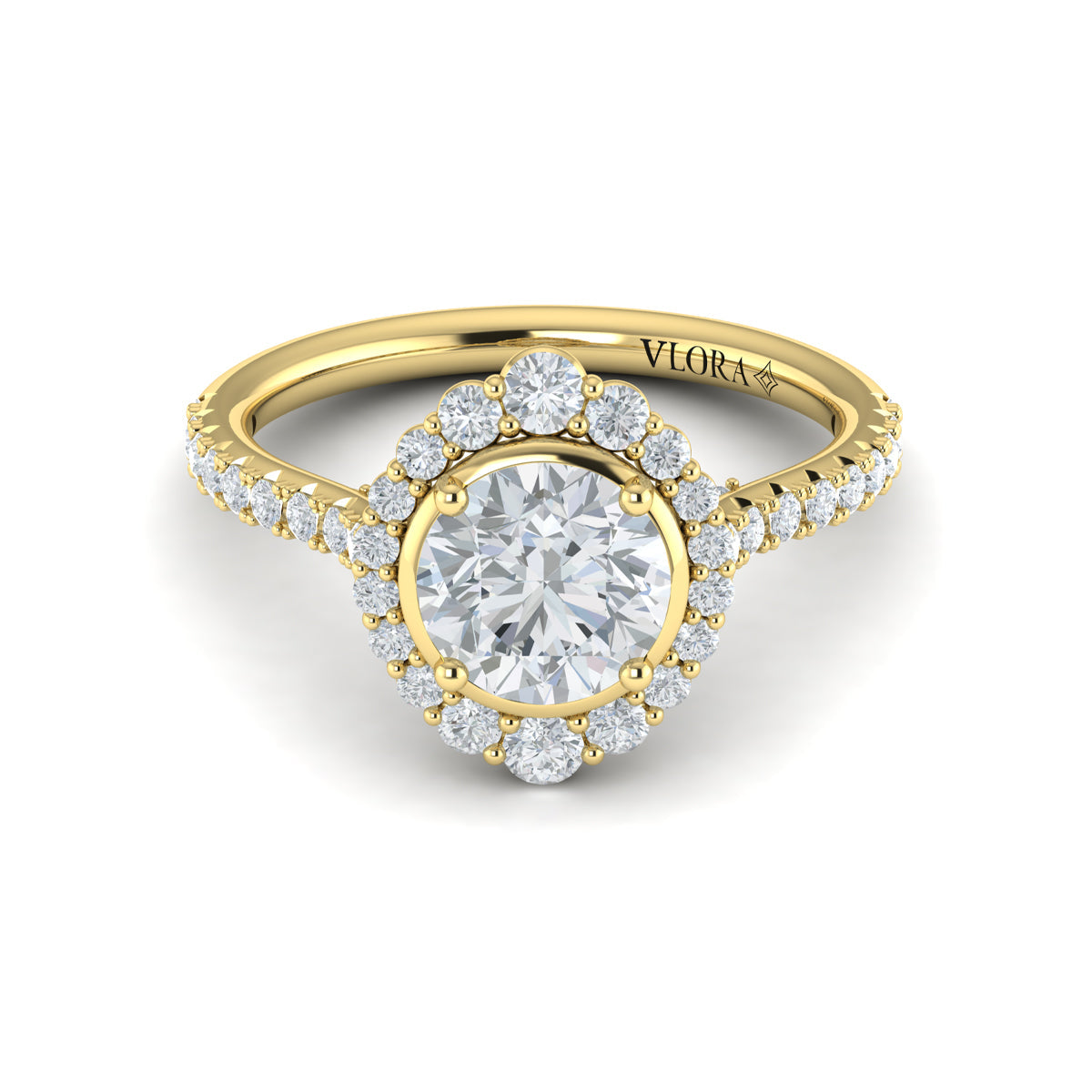 14kt Yellow Gold Round Diamond Arch Halo Ring