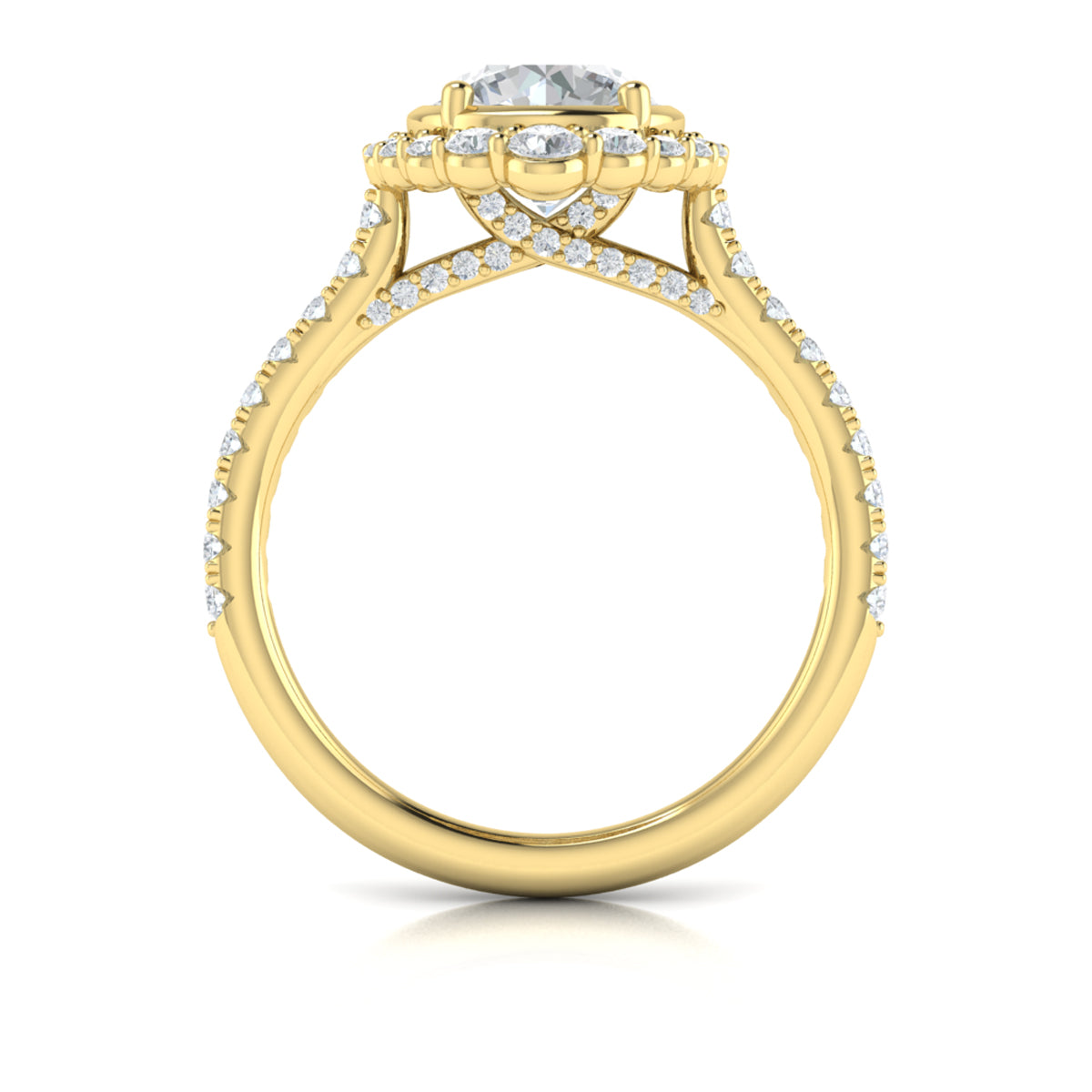 14kt Yellow Gold Round Diamond Arch Halo Ring