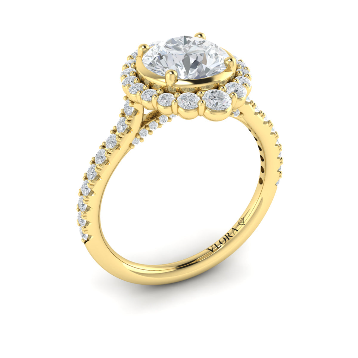 14kt Yellow Gold Round Diamond Arch Halo Ring