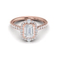 14K Rose Gold Emerald Cut Cathedral Halo Engagement Ring
