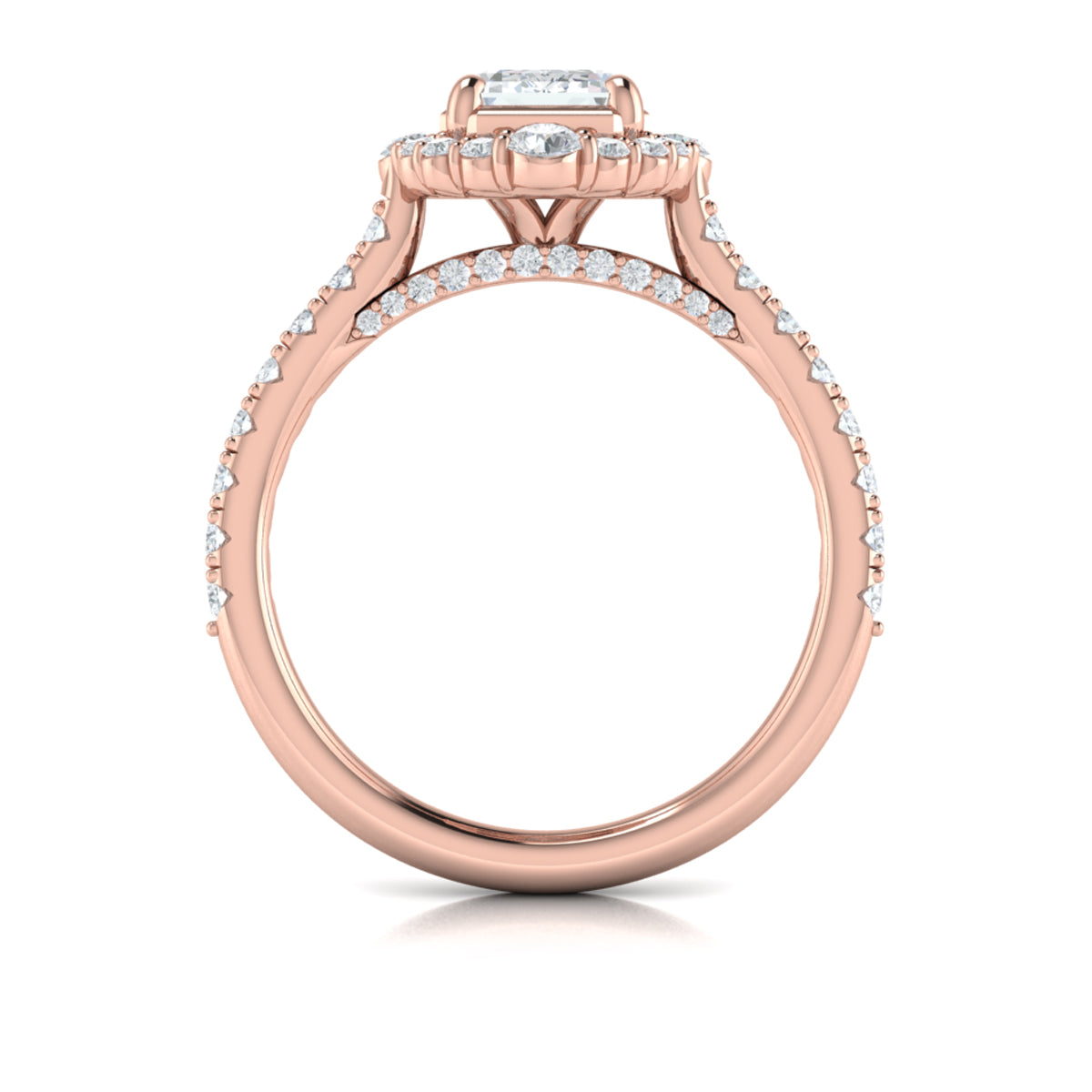 14K Rose Gold Emerald Cut Cathedral Halo Engagement Ring