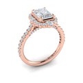 14K Rose Gold Emerald Cut Cathedral Halo Engagement Ring