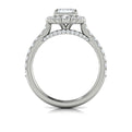 Platinum Cathedral Emerald Cut Diamond Halo Engagement Ring