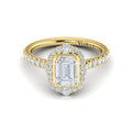 14kt Yellow Gold Emerald Cut Cathedral Halo Ring