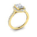 14kt Yellow Gold Emerald Cut Cathedral Halo Ring