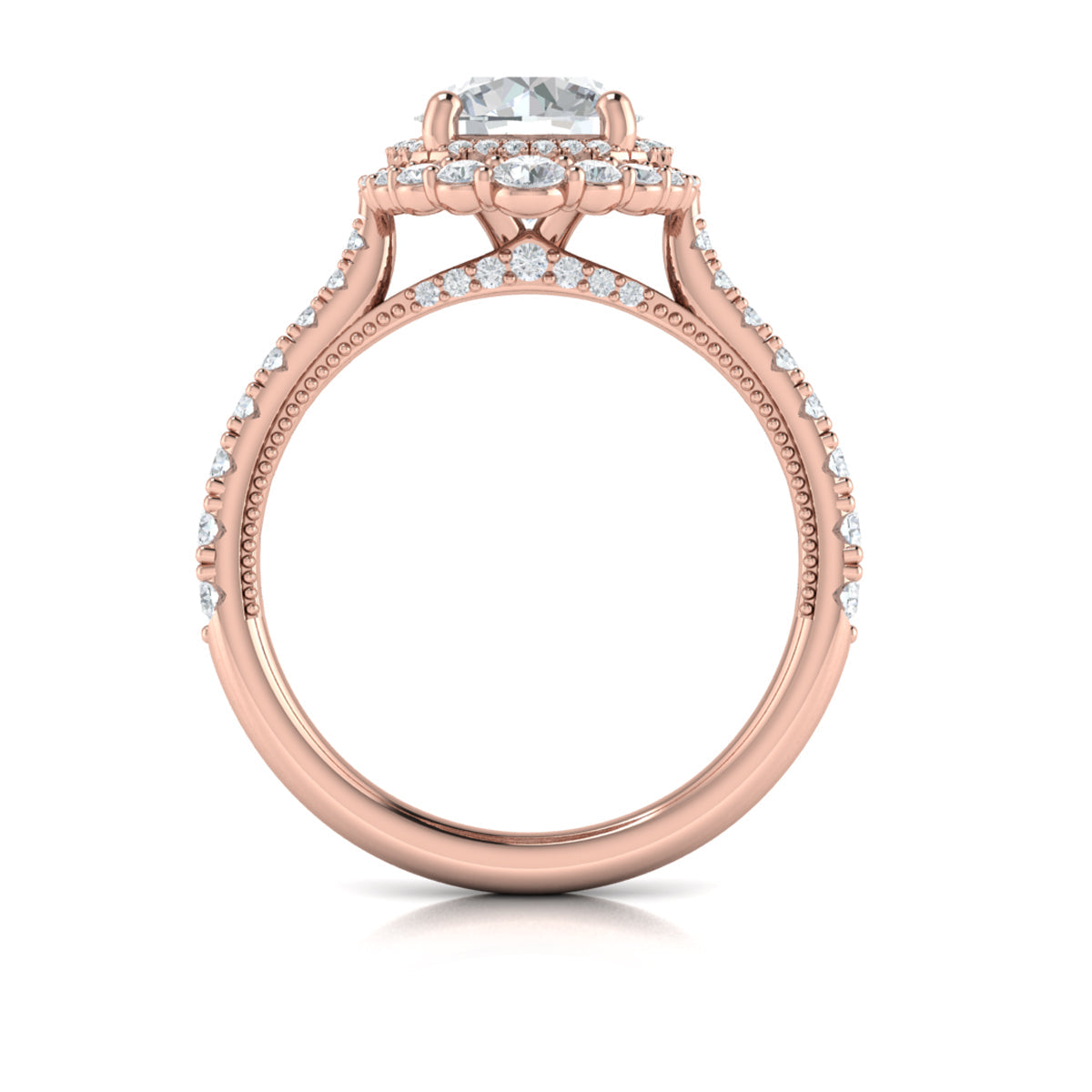14K Rose Gold Round Diamond Double Halo Engagement Ring