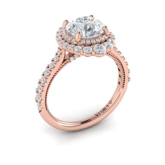 14K Rose Gold Round Diamond Double Halo Engagement Ring