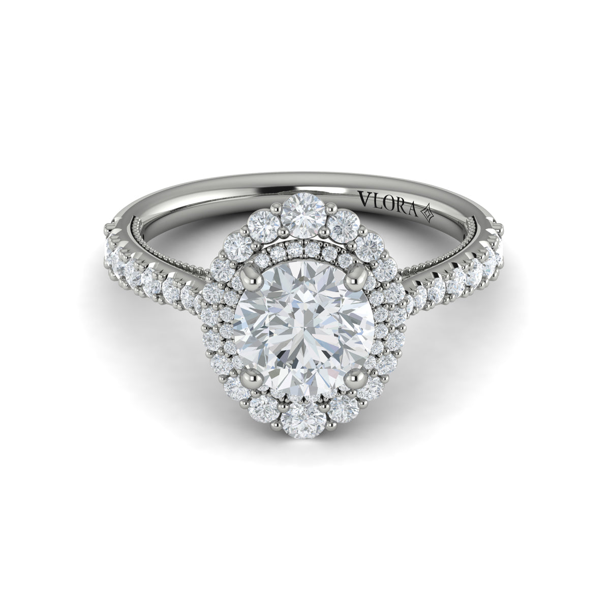 14kt White Gold Round Diamond Double Halo Engagement Ring
