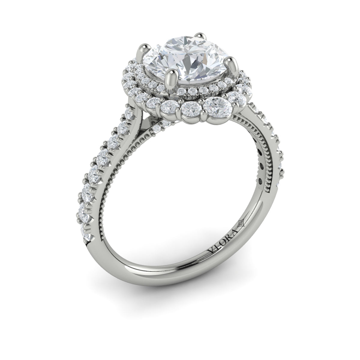 14kt White Gold Round Diamond Double Halo Engagement Ring