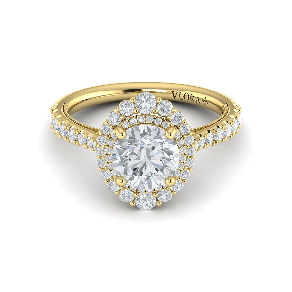 18kt Yellow Gold Round Diamond Double Halo Engagement Ring
