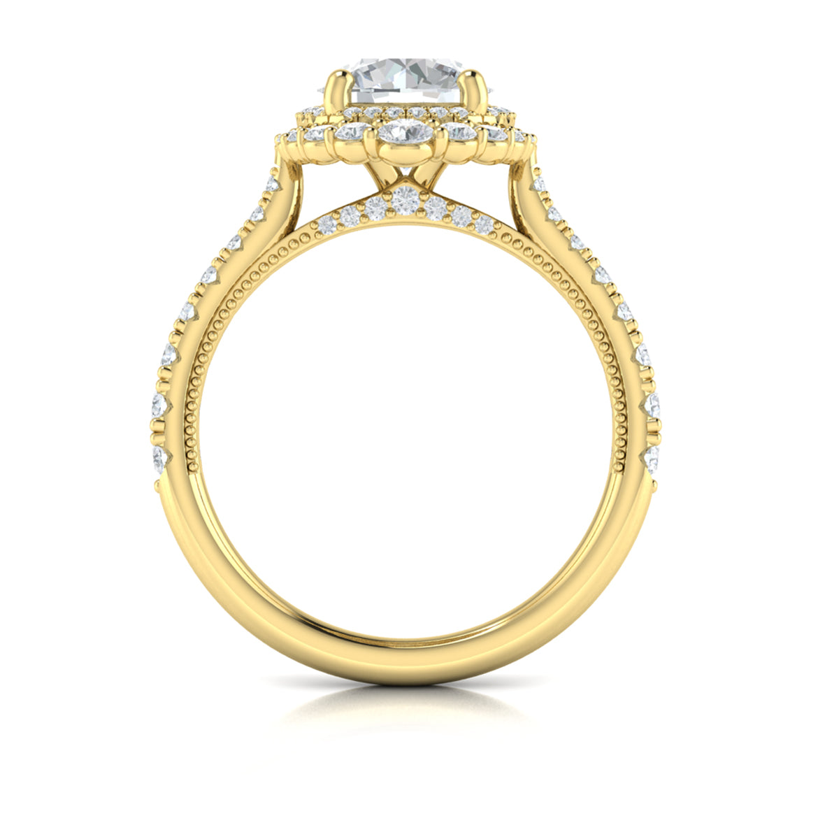 18kt Yellow Gold Round Diamond Double Halo Engagement Ring