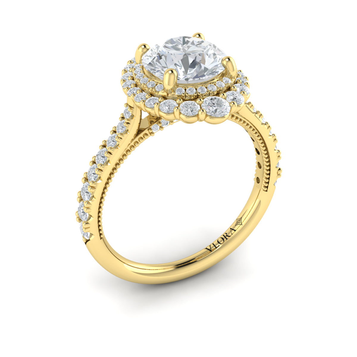 18kt Yellow Gold Round Diamond Double Halo Engagement Ring