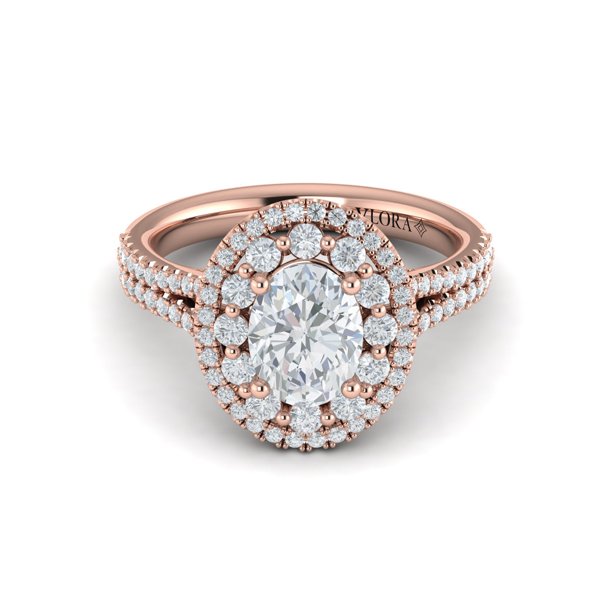 18kt Rose Gold Oval Diamond Double Halo Engagement Ring