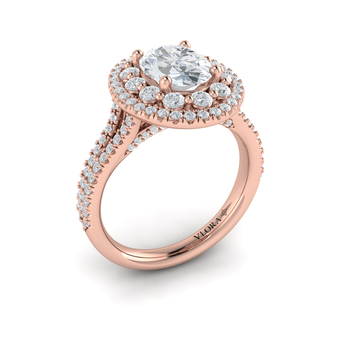 18kt Rose Gold Oval Diamond Double Halo Engagement Ring