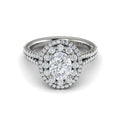 14K White Gold Oval Double Halo Split Shank Ring