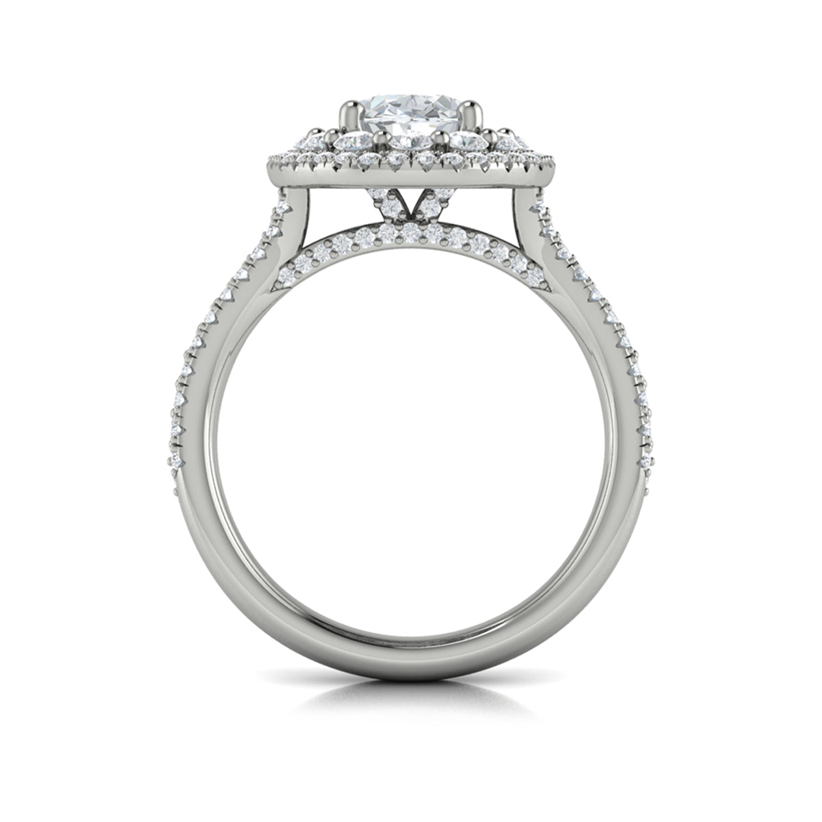 14K White Gold Oval Double Halo Split Shank Ring