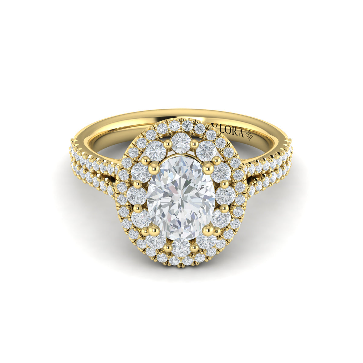 14kt Yellow Gold Oval Diamond Double Halo Engagement Ring