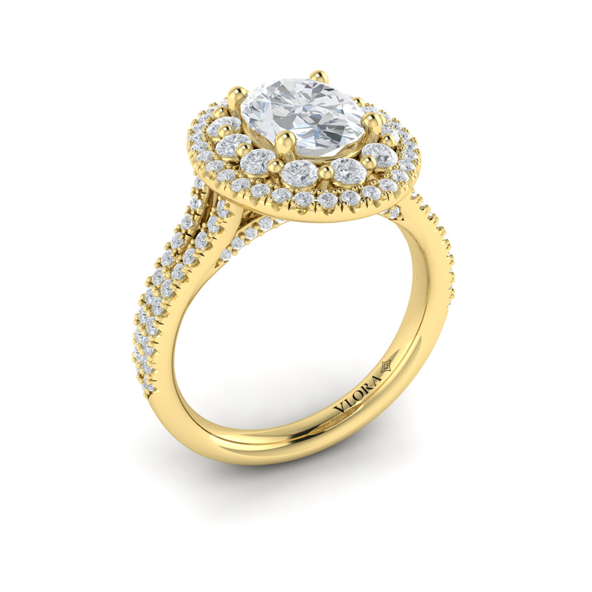 14kt Yellow Gold Oval Diamond Double Halo Engagement Ring